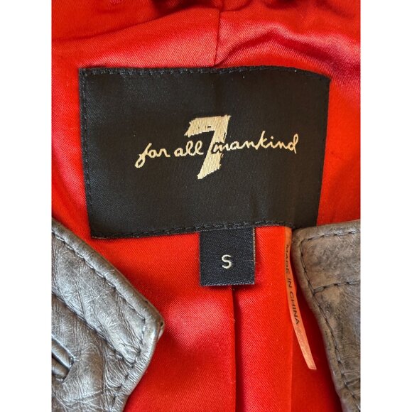 7 For All Mankind Womens Gray Leather Perforated Jacket Red Lining Grunge Moto - Picture 11 of 11